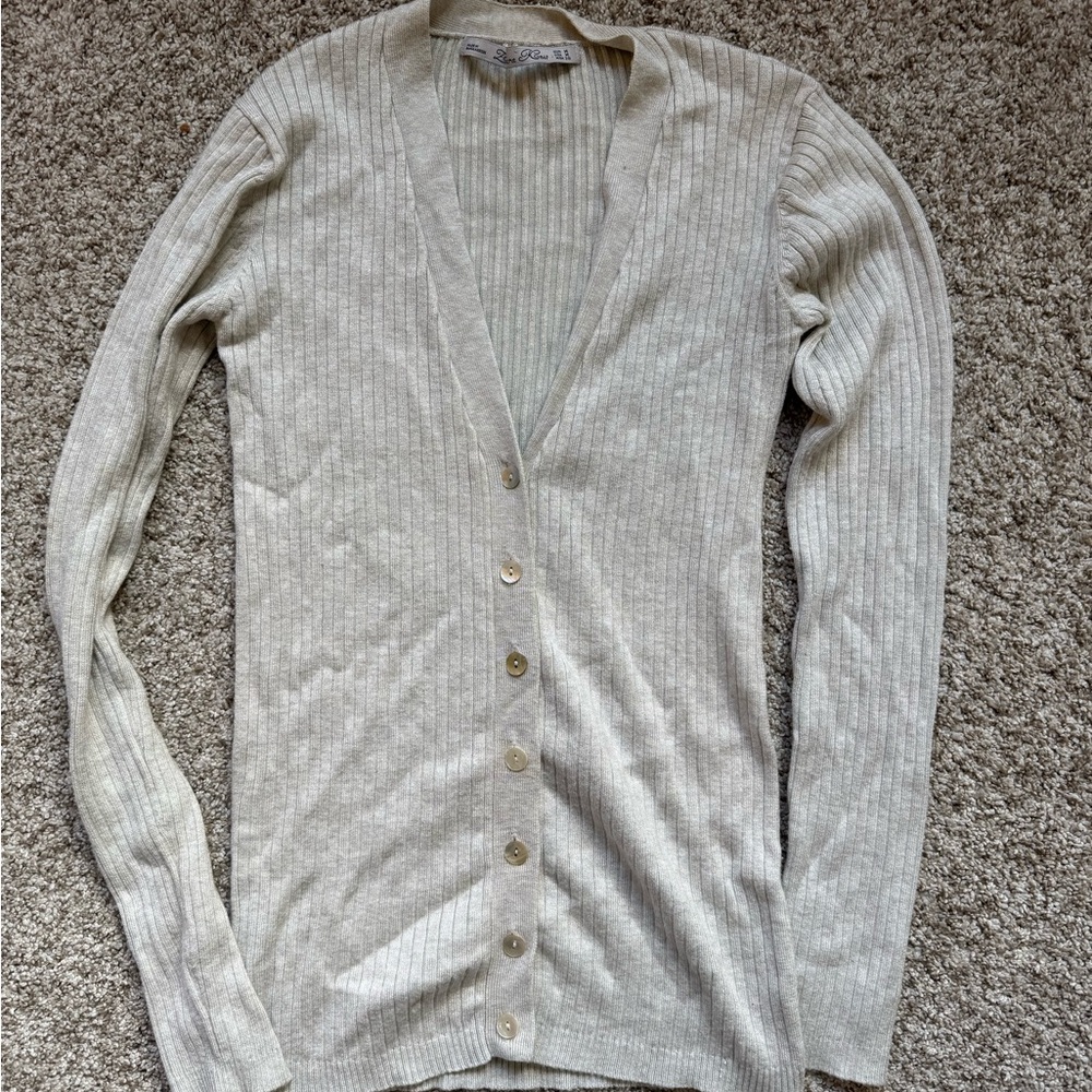 Zara Ribbed Cream Cardigan Sweater